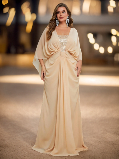 PLUS SIZE SHAWL SEQUIN GOWN "EVENING STAR" BLACK