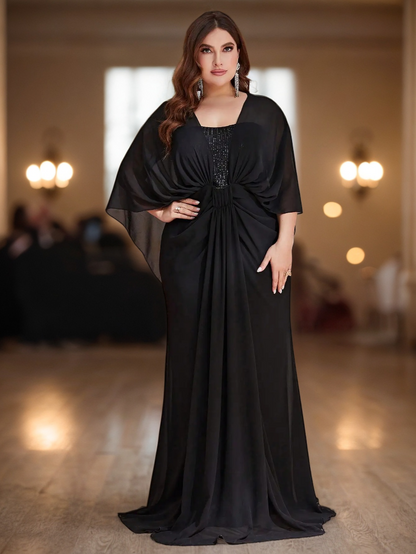 PLUS SIZE SHAWL SEQUIN GOWN "EVENING STAR" GREEN