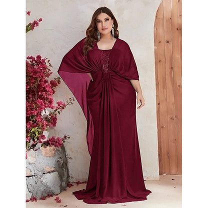 PLUS SIZE SHAWL SEQUIN GOWN "EVENING STAR" BEIGE