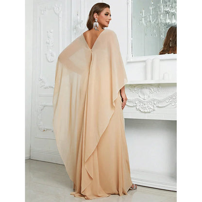 PLUS SIZE SHAWL SEQUIN GOWN "EVENING STAR" BEIGE