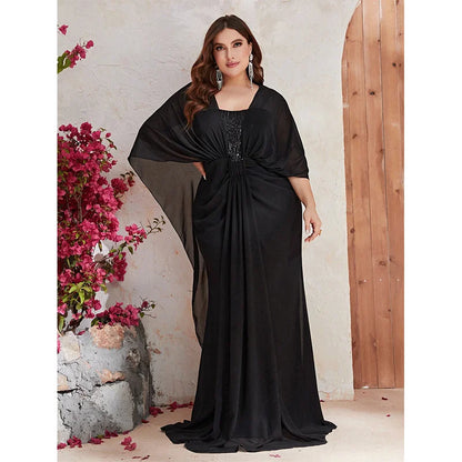 PLUS SIZE SHAWL SEQUIN GOWN "EVENING STAR" BLACK