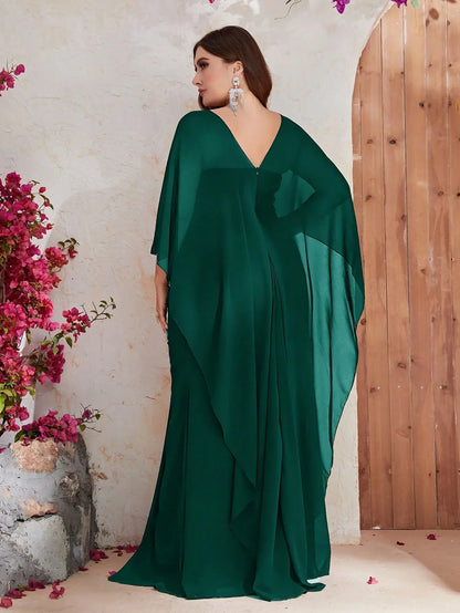 PLUS SIZE SHAWL SEQUIN GOWN "EVENING STAR" GREEN